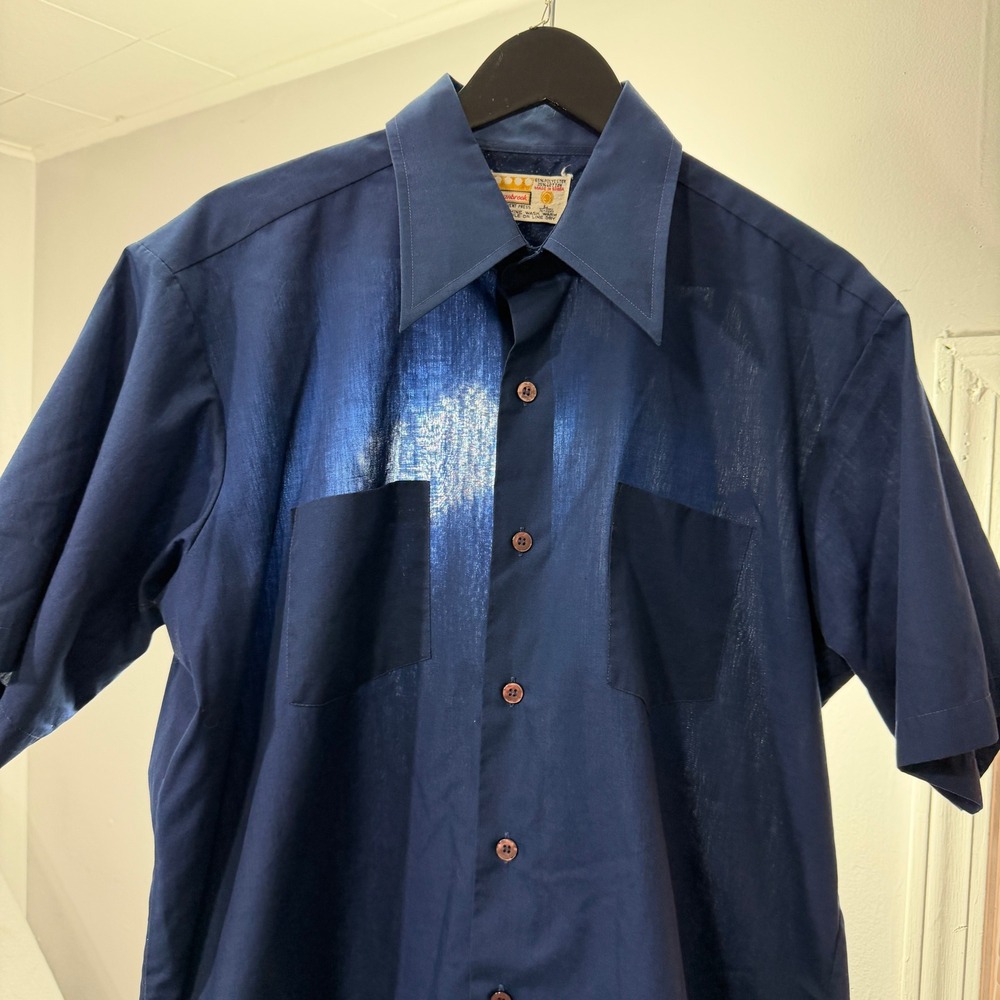 Vintage Cranbrook Shirt Large Blue Short Sleeve Thin Rockabilly 70s 80s Preppy